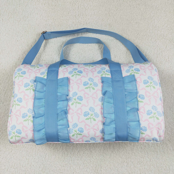 Hydrangea Floral Pink Bow Pattern Blue Ruffles White Gym Bag