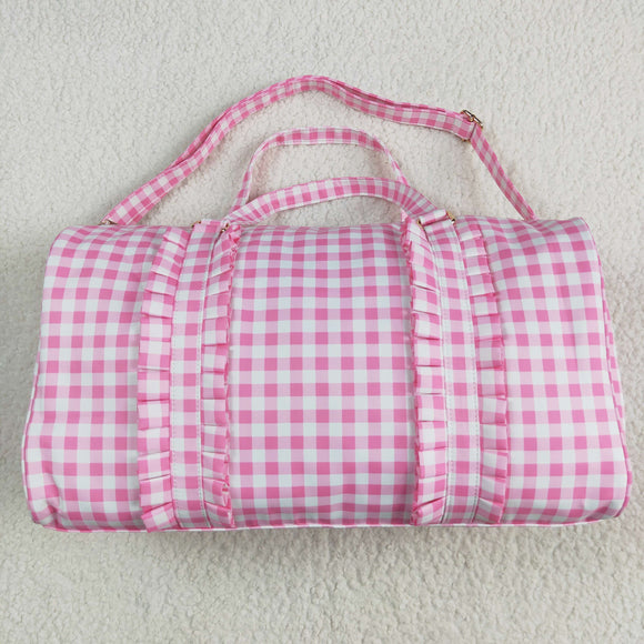 Pink White Plaid Ruffles Gym Bag