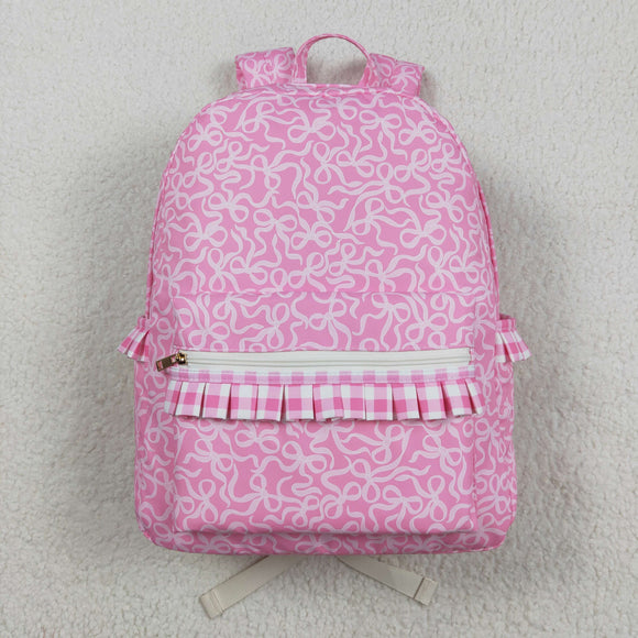 Bow Pattern Plaid Ruffles Pink Backpack