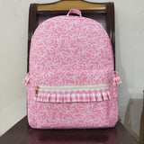 Bow Pattern Plaid Ruffles Pink Backpack