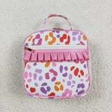 Purple Leopard Print White Lunch Bag