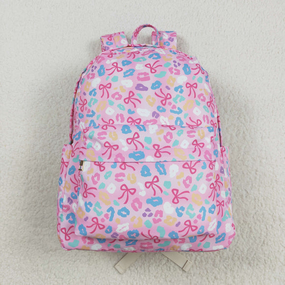 Bow Pattern Leopard Print Pink Backpack