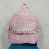 02-Light Pink Bow Pattern Plaid Ruffles Backpack