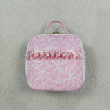 02-Light Pink Bow Pattern Plaid Ruffles Lunch Bag