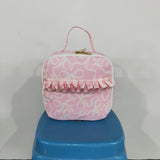 02-Light Pink Bow Pattern Plaid Ruffles Lunch Bag