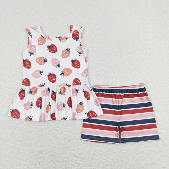 Strawberry Pink Stripe Girls Shorts Sets