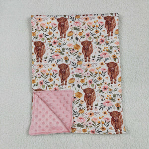 Cow Floral Pink Blankets