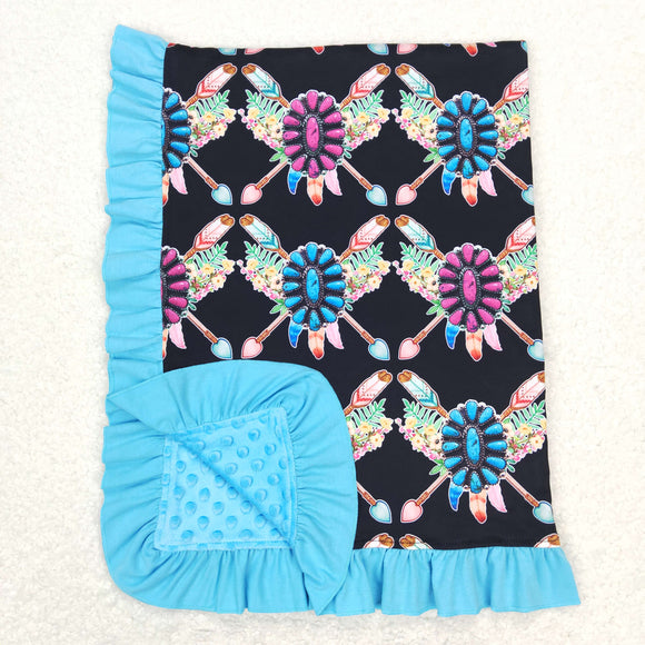 Gems Floral Blue Ruffles Black Blankets