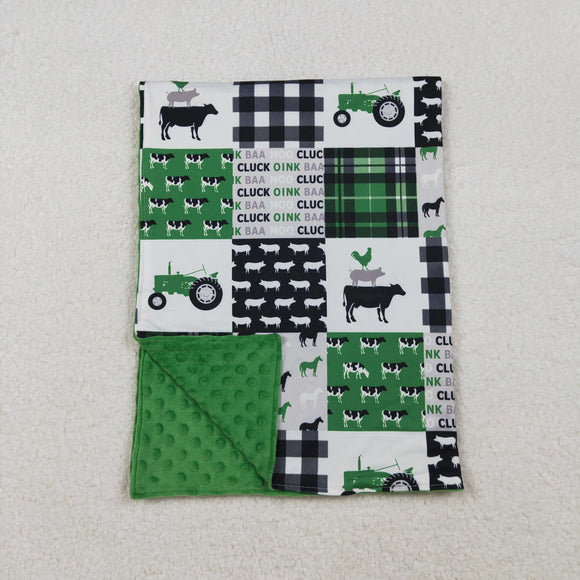 Tractor Animals Green Plaid Blankets