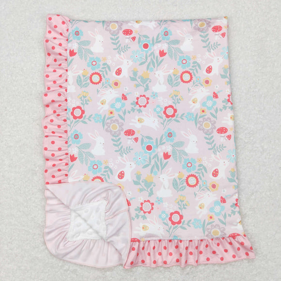 Bunny Floral Polka Dots Pink Girls Easter Blankets