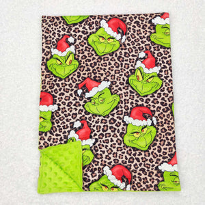 Cartoon Leopard Print Green Christmas Blankets