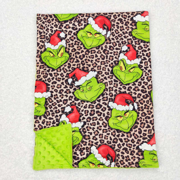 Cartoon Leopard Print Green Christmas Blankets