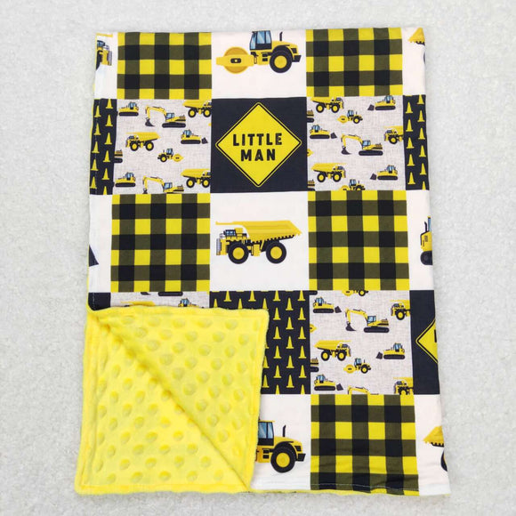 Little Man Construction Truck Yellow Plaid Blankets