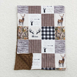 Daddy's Hunting Buddy Little Man Deers Plaid Brown Blankets