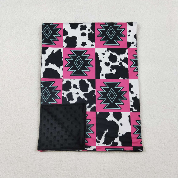 Aztec Cow Print Black Blankets