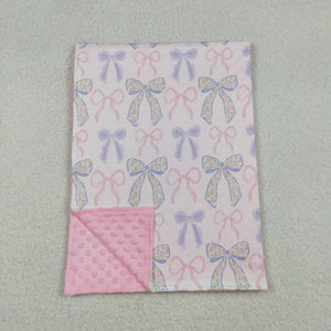 Floral Bow Pattern Pink Blankets