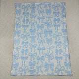 Blue Bow Pattern White Blankets