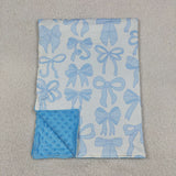 Blue Bow Pattern White Blankets