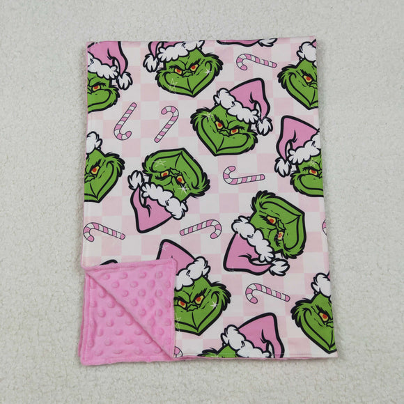 Cartoon Candy Cane Pink Plaid Christmas Blankets