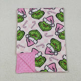 Cartoon Candy Cane Pink Plaid Christmas Blankets