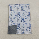 Bow Pattern Floral Boots Sky Blue Gray Blankets