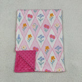 Floral Plaid Hot Pink Blankets