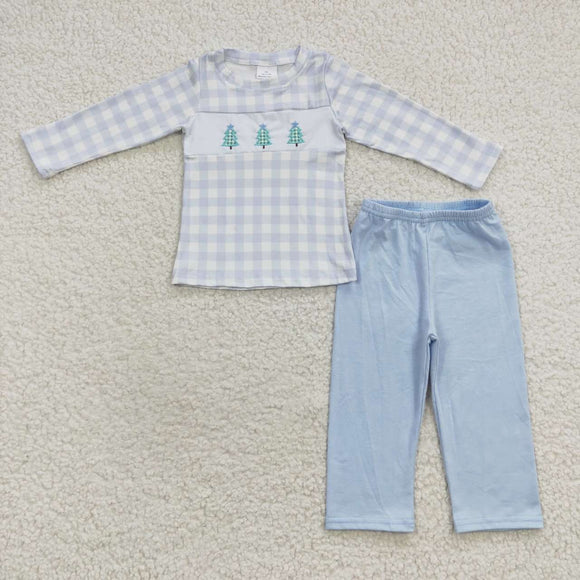 Tree Plaid Blue Boys Christmas Outfits
