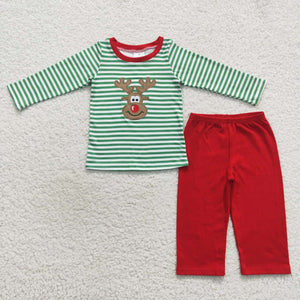 Reindeer Green Stripe Red Boys Christmas Outfits