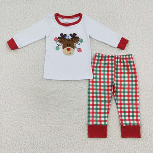 Deer Red Green Plaid Boys Christmas Pajamas