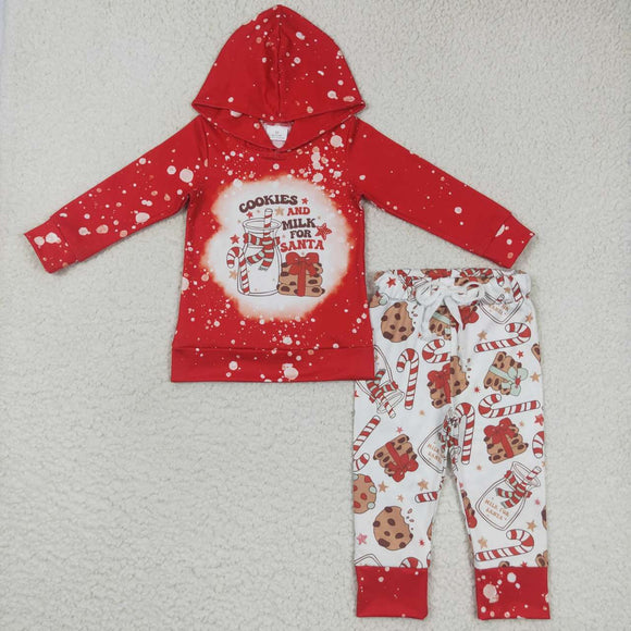 Cookies Milk Red Hoodie Sets Boys Christmas Outfits