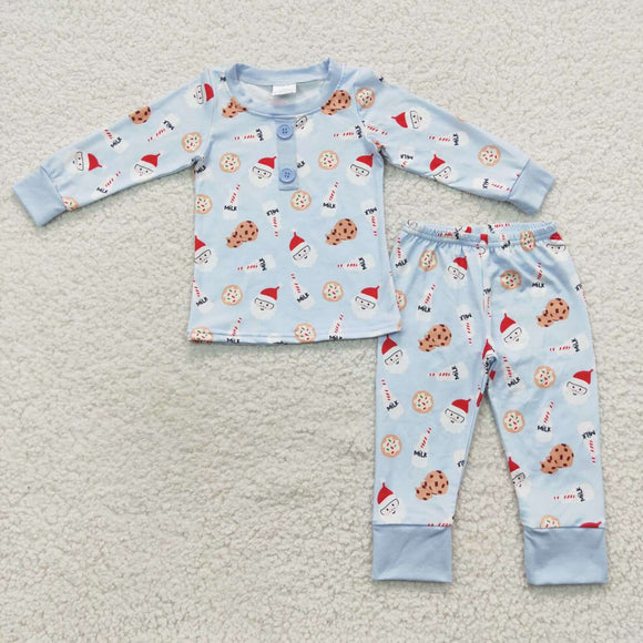 Santa Milk Cookie Sky Blue Boys Christmas Pajamas