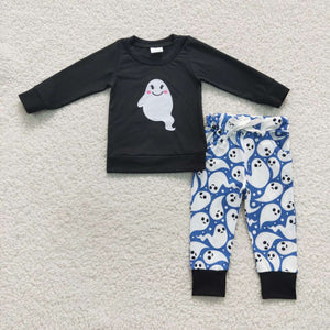 Ghost Black Blue Boys Halloween Outfits