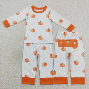 Pumpkin Orange White Boys Long Sleeve Pajamas