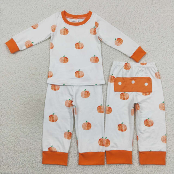 Pumpkin Orange White Boys Long Sleeve Pajamas