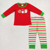 Cookie Milk Santa Red Green Stripe Boys Christmas Pajamas