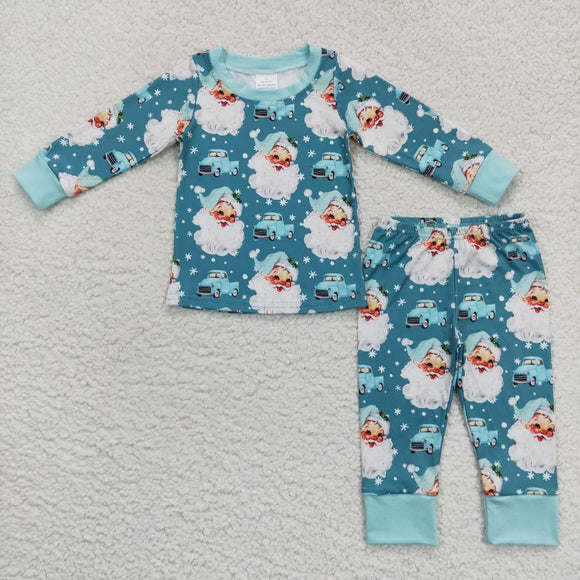 Truck Santa Blue Boys Christmas Pajamas