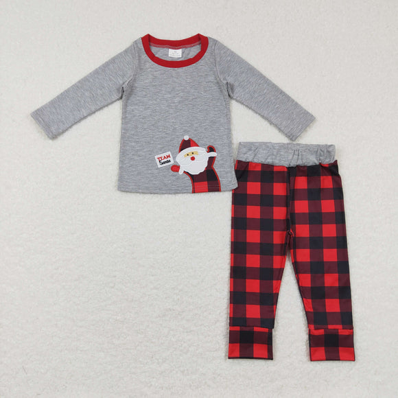 Santa Black Red Plaid Gray Boys Christmas Pajamas