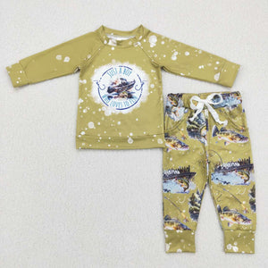 Promotional Love to Fish Green Boys Long Sleeve+Trousers Sets