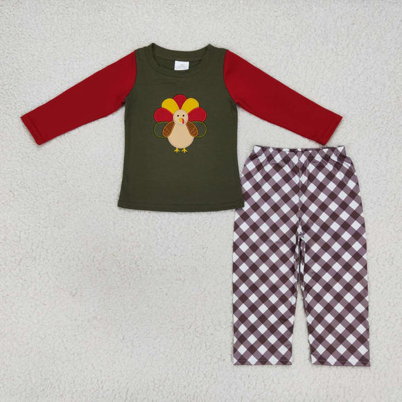 Turkey Green Red Plaid Boys Thanksgivng Outfits