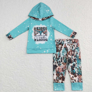 Warning Cowhide Blue Boys Fall Hoodie Sets