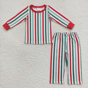 Red Green White Stripe Boys Christmas Pajamas