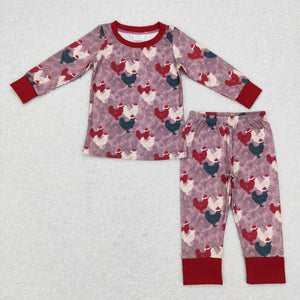 Chicken Dark Red Boys Christmas Pajamas