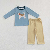 Dog Stripe Brown Boys Long Sleeve+Trousers Sets