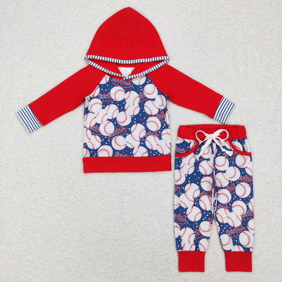 Baseball Navy Red Boys Fall Hoodie Sets