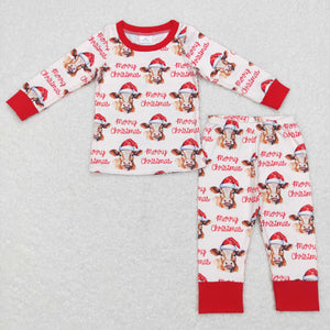 Merry Cow Red Beige Boys Christmas Pajamas