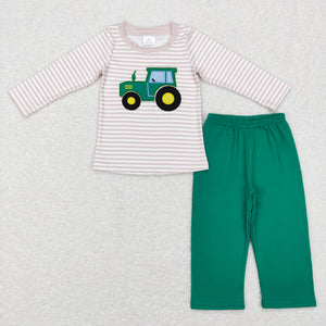 Tractor Stripe Green Boys Long Sleeve+Trousers Sets