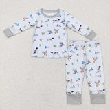 Duck Dog Deer Sky Blue Boys Long Sleeve Pajamas