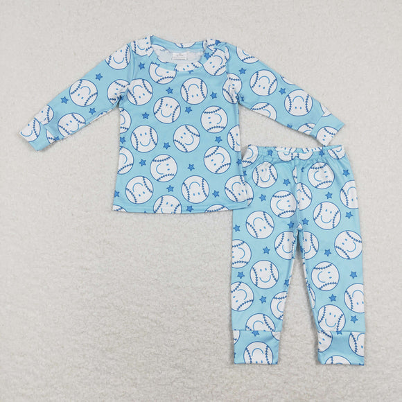 Smile Stars Baseball Blue Boys Long Sleeve Pajamas