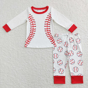 Baseball Red White Boys Long Sleeve Pajamas