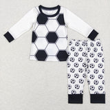 Football Black White Boys Long Sleeve Pajamas